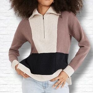 Madewell "Glenbrook" Colourblock Merino Blend Half-Zip Pullover Sweater Size M